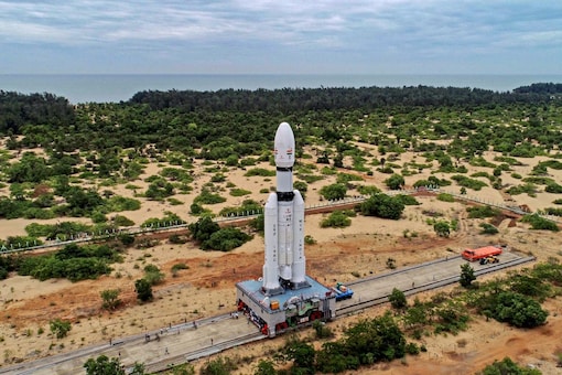 The Launch Vehicle Mark-III (LVM3) M4 vehicle with Chandrayaan-3 being moved to the launch pad at Satish Dhawan Space Centre, in Sriharikota (PTI Photo)